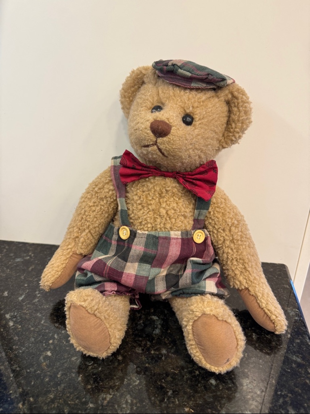 Vintage 1996 Plush Bear Jointed GANZ Cottage Collectible 17”Plaid Overalls Hat